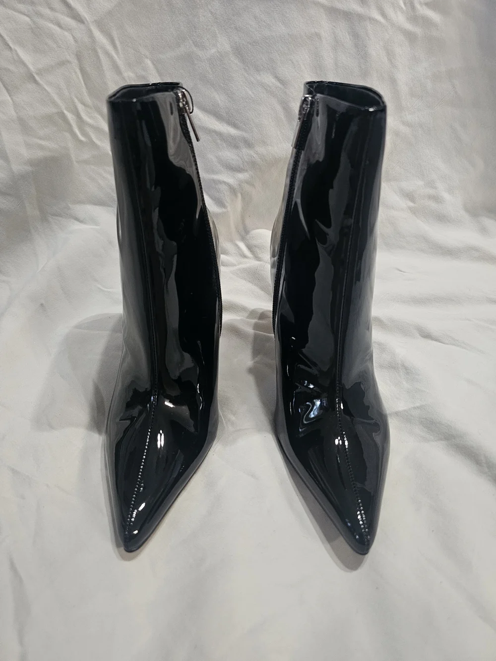 Black Patent Pointed-Toe Stiletto Ankle Boots